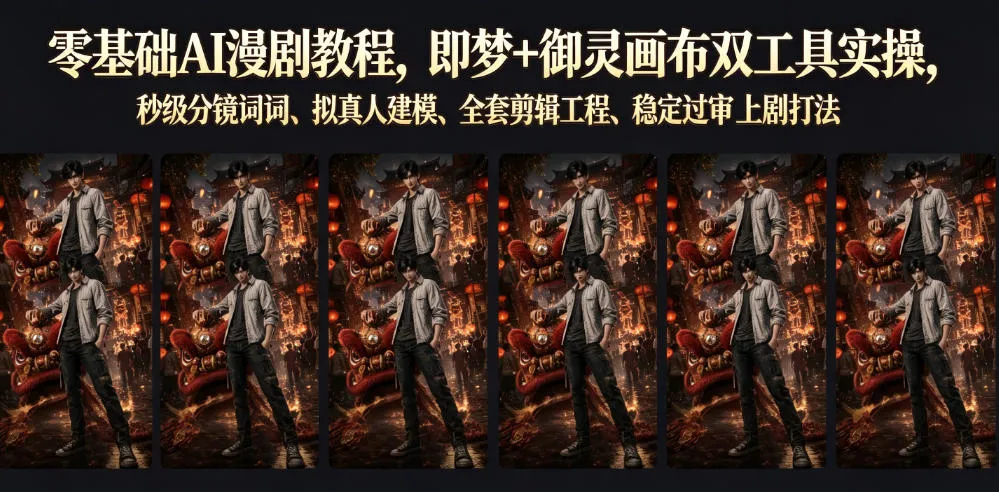 零基础AI漫剧教程，即梦+御灵画布双工具实操，秒级分镜提示词、拟真人建模、全套剪辑工程、稳定过审上剧打法-创客联盟