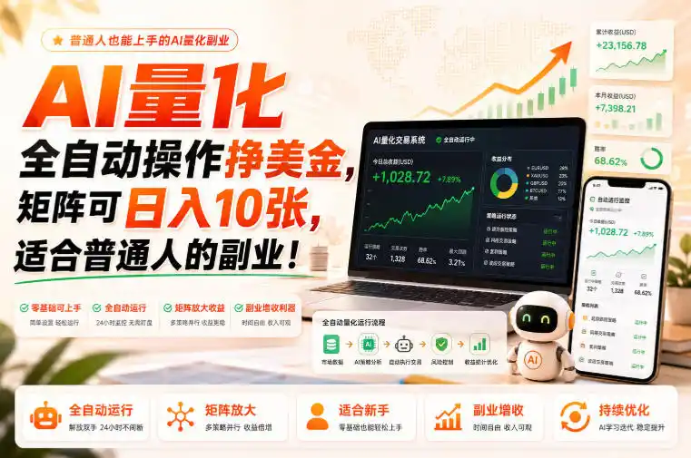 AI量化全自动操作挣美金，矩阵可日入10张，适合普通人的副业！【揭秘】-创客联盟