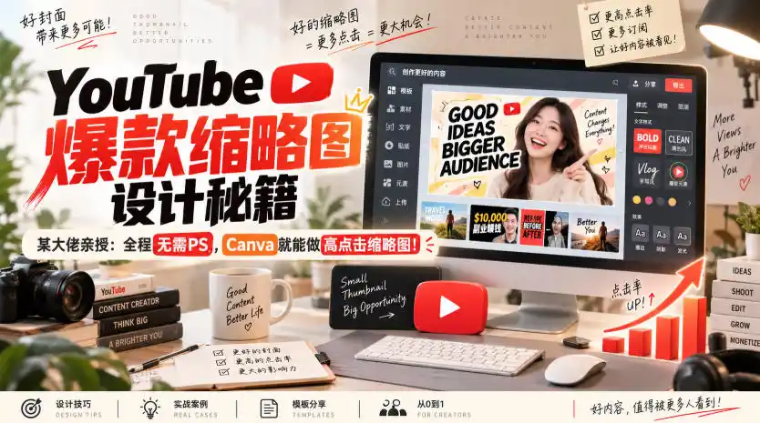 YouTube爆款缩略图设计秘籍，某油管大佬(610万订阅者)亲授，全程无需PS，Canva就能做高点击缩略图！【原创双语字幕】-创客联盟