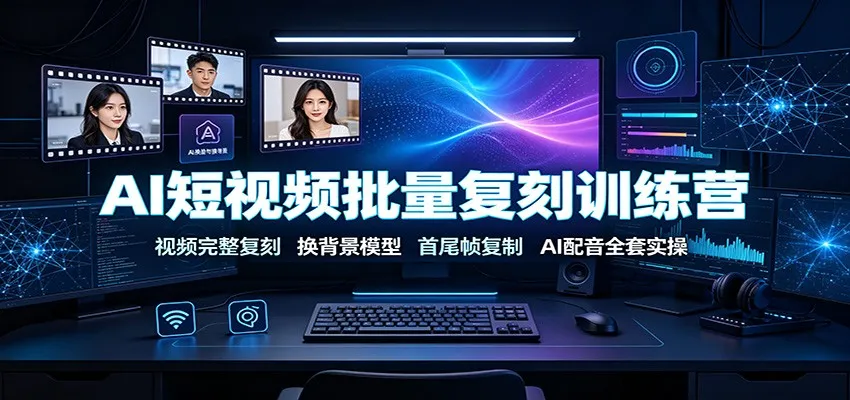 AI短视频批量复刻训练营：视频完整复刻，换背景模型、首尾帧复制、AI配音全套实操-创客联盟