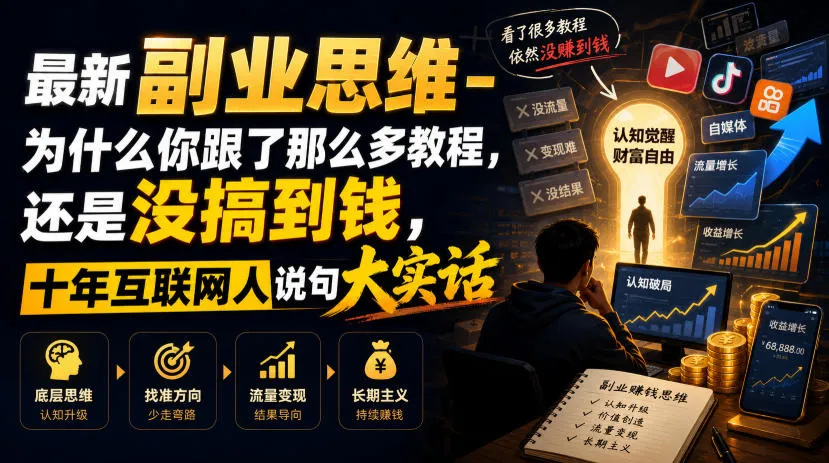 最新副业思维-为什么你跟了那么多教程，还是没搞到钱，十年互联网人说句大实话【揭秘】-创客联盟