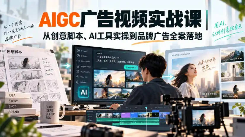 AIGC广告视频实战课|从创意脚本、AI工具实操到品牌广告全案落地