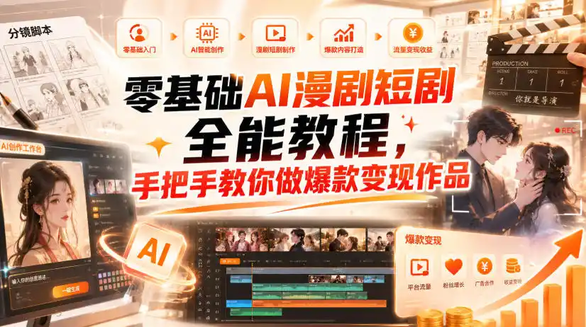 零基础AI漫剧短剧全能教程，从AI智能体搭建、文案脚本分镜、多平台AI生视频、剪映精修，覆盖全题材创作，手把手教你做爆款变现作品-创客联盟