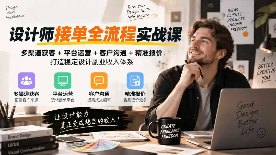 设计师接单全流程实战课-无水印|多渠道获客+平台运营+客户沟通+精准报价,打造稳定设计副业收入体系-创客联盟