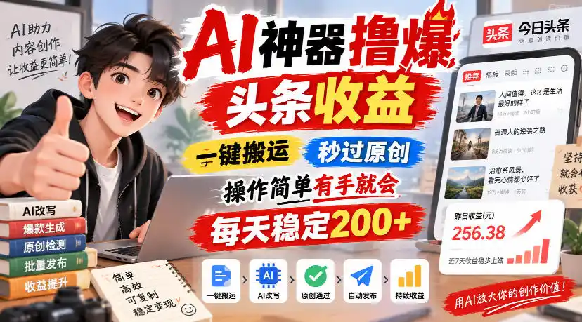 AI神器撸爆头条收益,一键搬运,秒过原创,操作简单有手就会,每天稳定200+【揭秘】-创客联盟