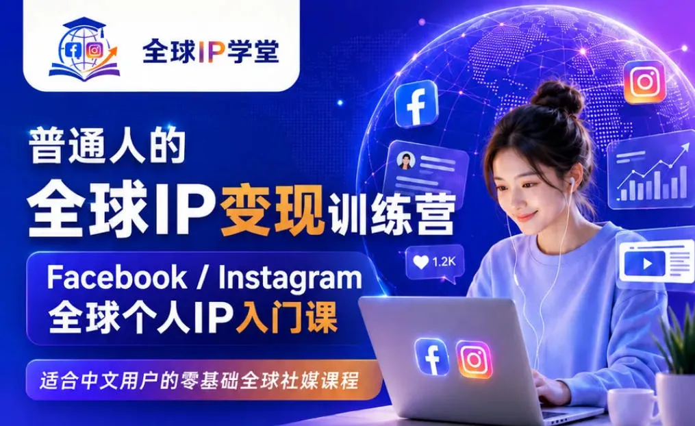 普通人的全球IP变现训练营，Facebook/Instagram全球个人IP入门课，零基础全球社媒课程-创客联盟