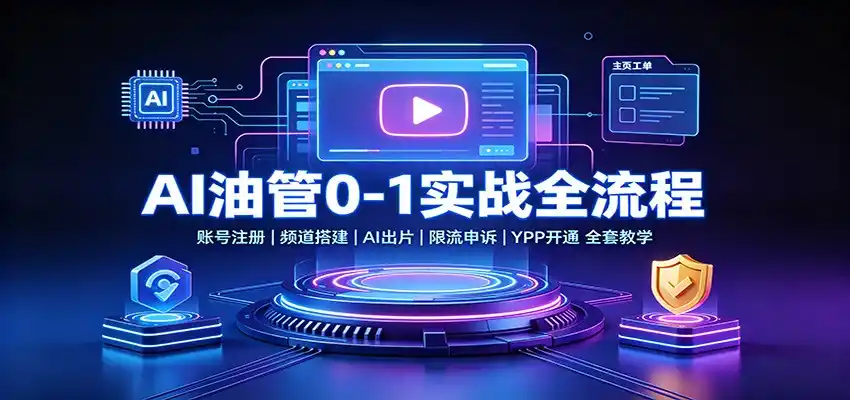 AI油管0-1实战：账号注册频道搭建，AI出片，限流申诉，YPP开通全套教学-创客联盟