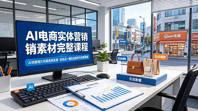 AI电商实体营销素材完整课程，AI创意短片完美复刻实景，实体店一键生成宣传引流短视频-创客联盟