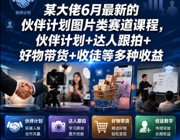 某大佬6月最新的伙伴计划图片类赛道课程，伙伴计划+达人跟拍+好物带货+收徒等多种收益-创客联盟