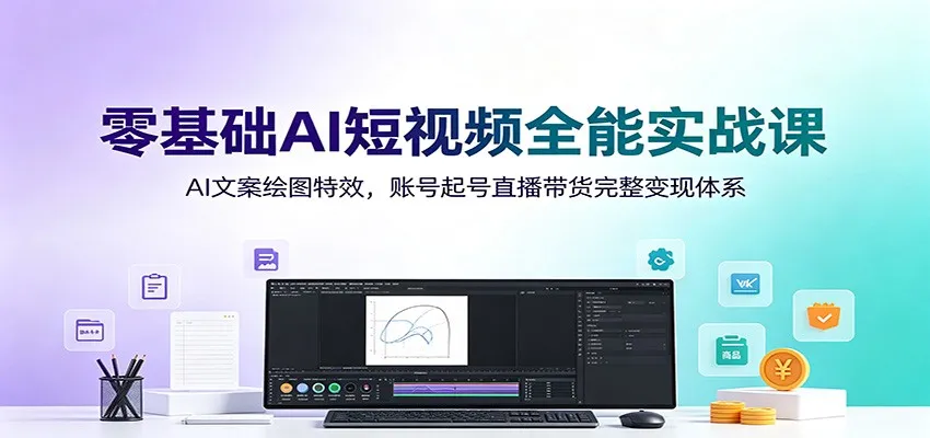 零基础AI短视频全能实战课：AI文案绘图特效，账号起号直播带货完整变现体系-创客联盟