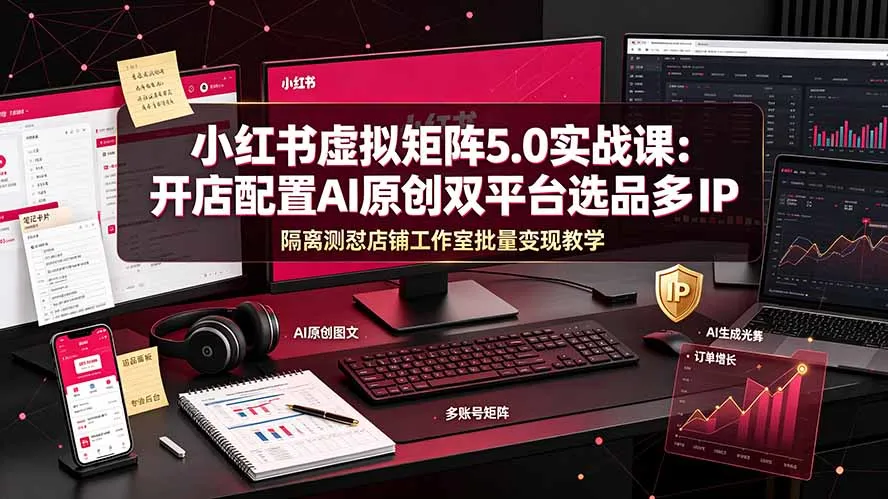 小红书虚拟矩阵5.0实战课：开店配置｜AI原创｜双平台选品｜多IP隔离｜测怼店铺工作室批量变现实操教学-创客联盟
