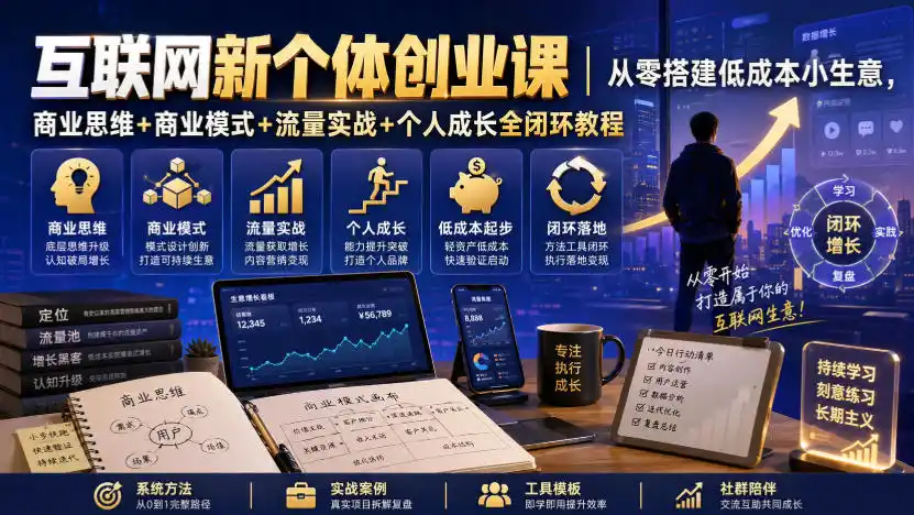 互联网新个体创业课|从零搭建低成本小生意,商业思维+商业模式+流量实战+个人成长全闭环教程(更新0922)-创客联盟