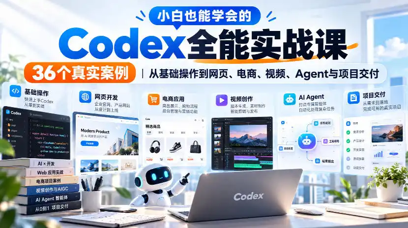 小白也能学会的Codex全能实战课｜36个真实案例，从基础操作到网页、电商、视频、Agent与项目交付-创客联盟