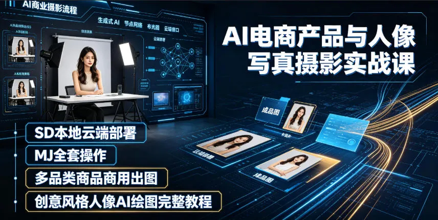 AI电商产品与人像写真摄影实战课｜SD本地云端部署、MJ全套操作、多品类商品商用出图、创意风格人像AI绘图完整教程-创客联盟