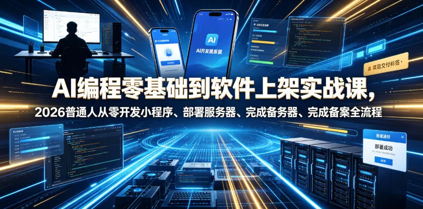 AI编程零基础到软件上架实战课，2026普通人从零开发小程序、部署服务器、完成备案全流程项目落地教程-创客联盟