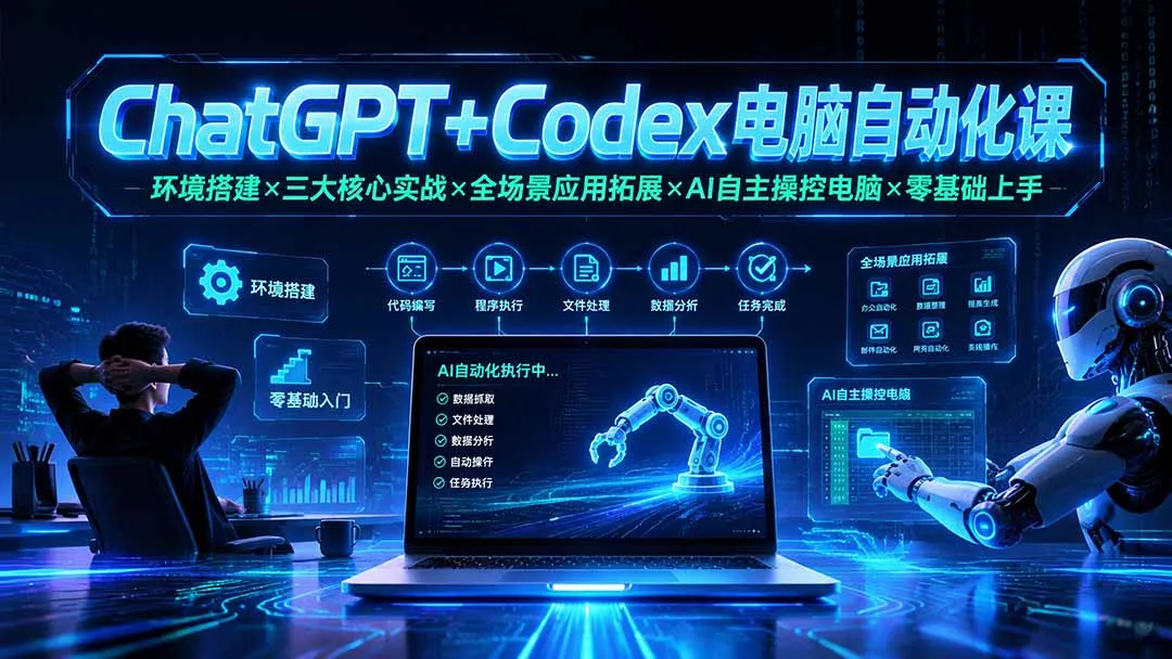 ChatGPT+Codex电脑自动化课：环境搭建×三大核心实战×全场景应用拓展×AI自主操控电脑×零基础上手-创客联盟