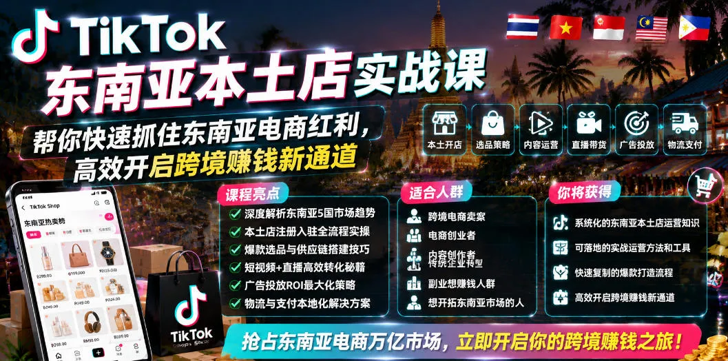 TikTok东南亚本土店实战课，帮你快速抓住东南亚电商红利，高效开启跨境賺钱新通道-创客联盟
