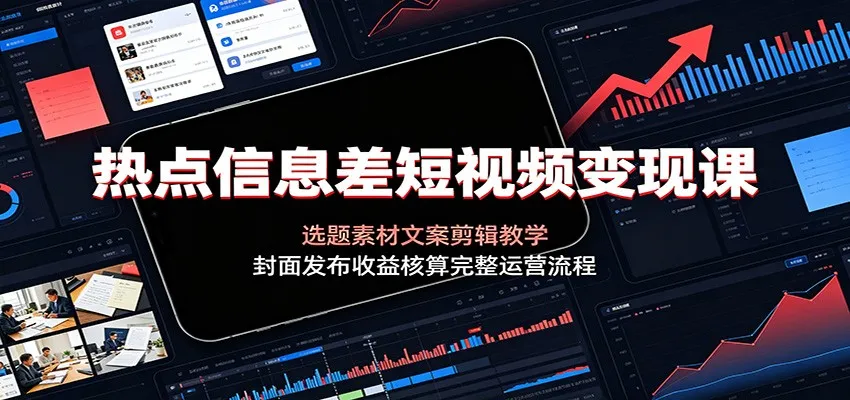 热点信息差短视频变现课：选题素材文案剪辑教学，封面发布收益核算完整运营流程-创客联盟