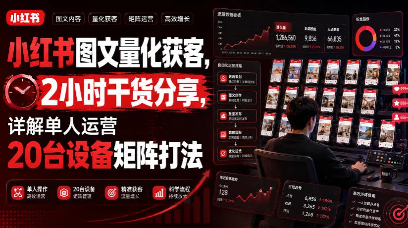 小红书图文量化获客，2小时干货分享，详解单人运营20台设备矩阵打法-创客联盟
