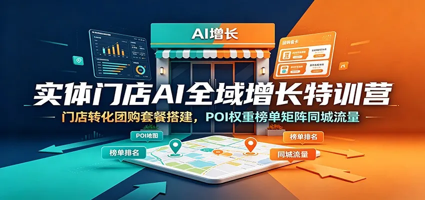 实体门店AI全域增长特训营：门店转化团购套餐搭建，POI权重榜单矩阵同城流量-创客联盟