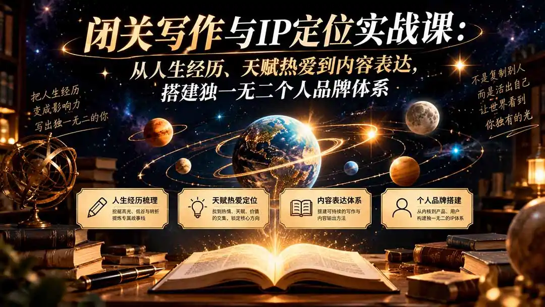 闭关写作与IP定位实战课:从人生经历、天赋热爱到内容表达,搭建独一无二个人品牌体系-创客联盟