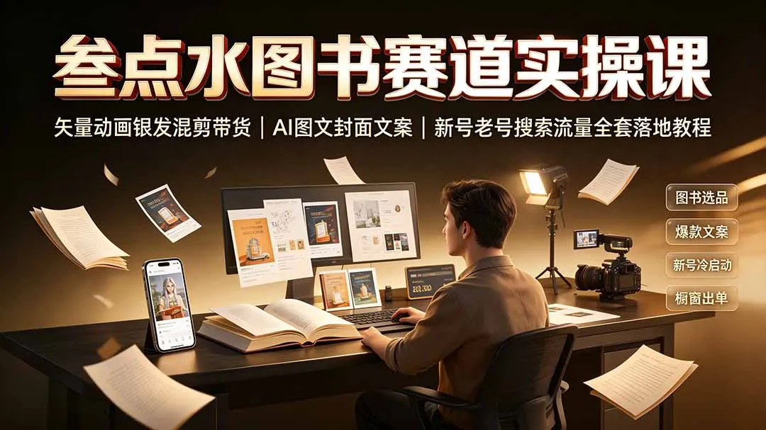 叁点水图书赛道实操课|矢量动画银发混剪带货,AI图文封面文案,新号老号搜索流量全套落地教程-创客联盟
