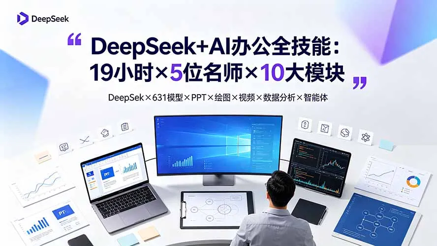 DeepSeek+AI办公全技能：19小时×5位名师×10大模块，DeepSeek×631模型×PPT×绘图×视频×数据分析×智能体-创客联盟