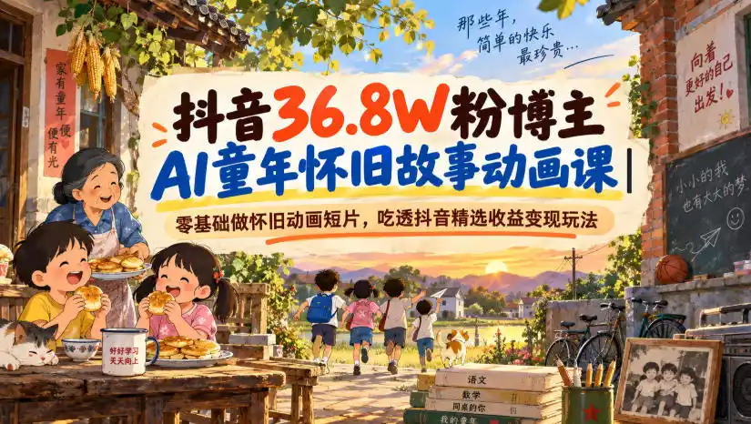 抖音36.8W粉博主AI童年怀旧故事动画课|零基础做怀旧动画短片,吃透抖音精选收益变现玩法-创客联盟