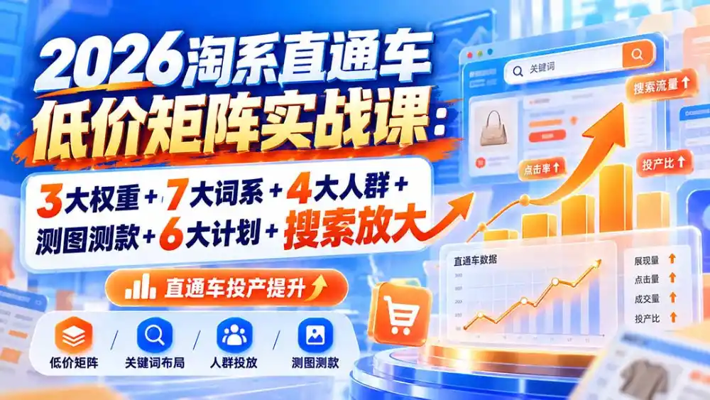2026淘系直通车低价矩阵实战课：3大权重+7大词系+4大人群+测图测款+6大计划+搜索放大-创客联盟