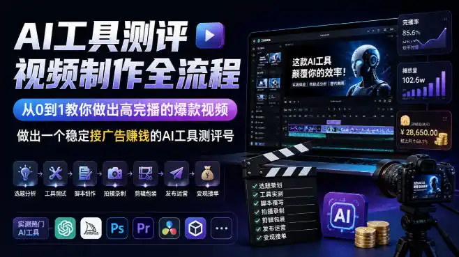 AI工具测评视频制作全流程,从0到1教你做出高完播的爆款视频,做出一个稳定接广告賺钱的AI工具测评号-创客联盟