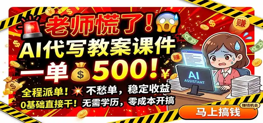 老师慌了！AI代写教案课件，一500，全程派单不愁单，0基础直接干-创客联盟