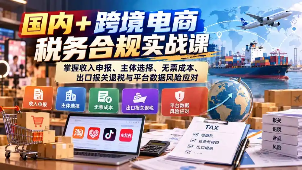 国内+跨境电商税务合规实战课：掌握收入申报、主体选择、无票成本、出口报关退税与平台数据风险应对-创客联盟