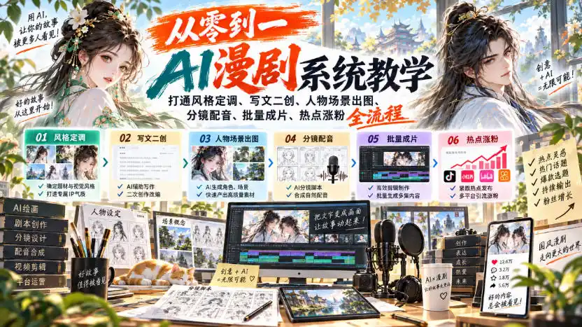 从零到一AI漫剧系统教学,打通风格定调、写文二创、人物场景出图、分镜配音、批量成片、热点涨粉全流程-创客联盟