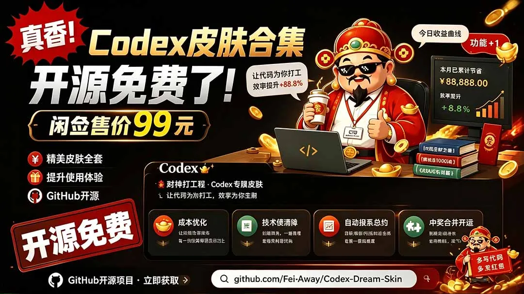 闲鱼售卖99元的Codex皮肤包，GitHub 免费开源了！让你的codex变成精美界面 Codex Dream Skin-创客联盟