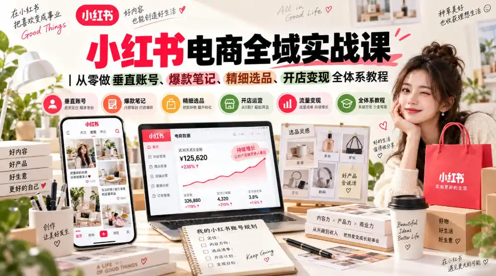 小红书电商全域实战课|从零做垂直账号、爆款笔记、精细选品、开店变现全体系教程-创客联盟