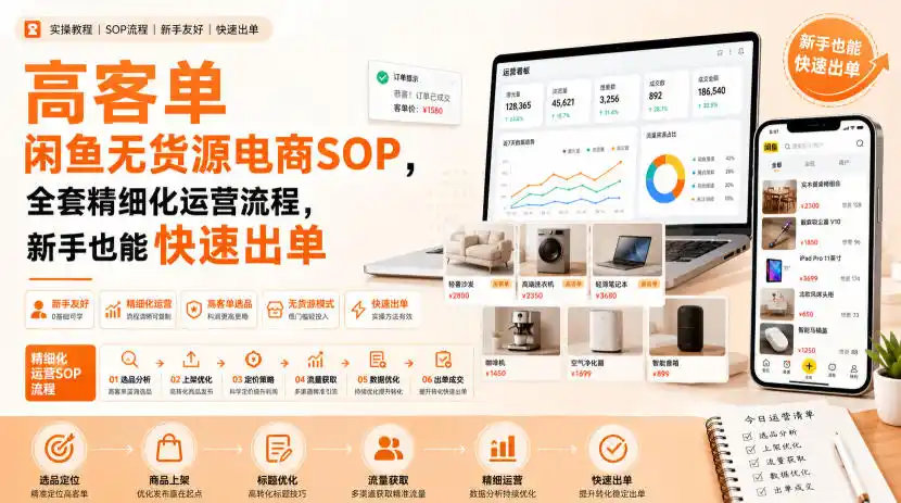 高客单闲鱼无货源电商SOP，全套精细化运营流程，新手也能快速出单-创客联盟