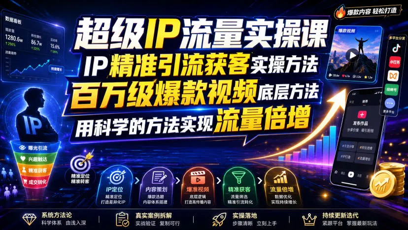超级IP流量实操课，IP精准引流获客实操方法，百万级爆款视频底层方法，用科学的方法实现流量倍增-创客联盟