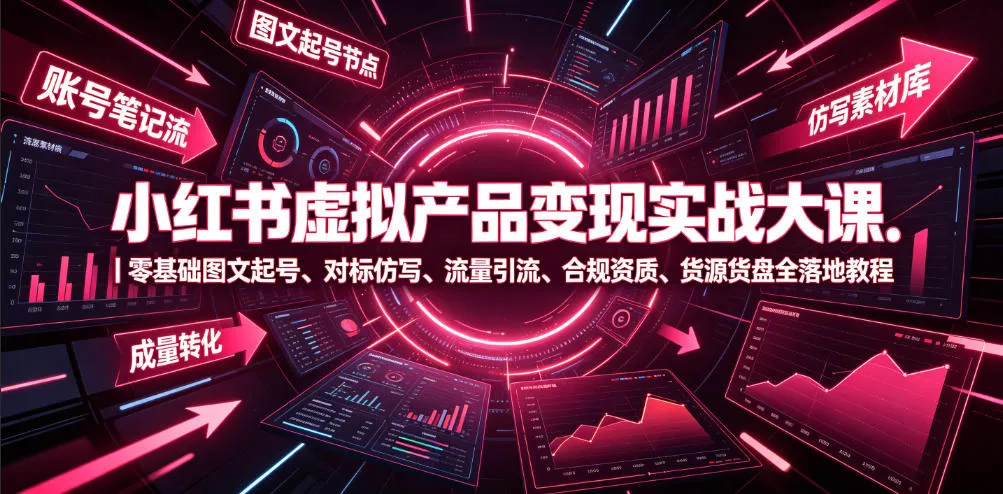 小红书虚拟产品变现实战大课|零基础图文起号、对标仿写、流量引流、合规资质、货源货盘全落地教程-创客联盟