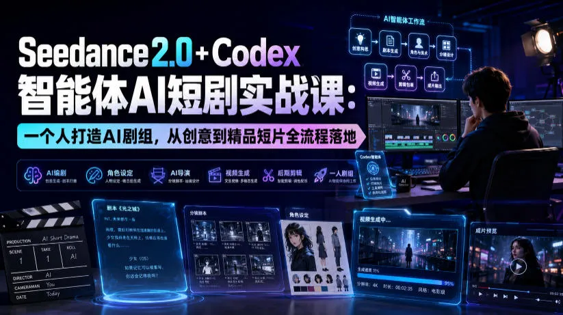 Seedance2.0+Codex智能体AI短剧实战课：一个人打造AI剧组，从创意到精品短片全流程-创客联盟