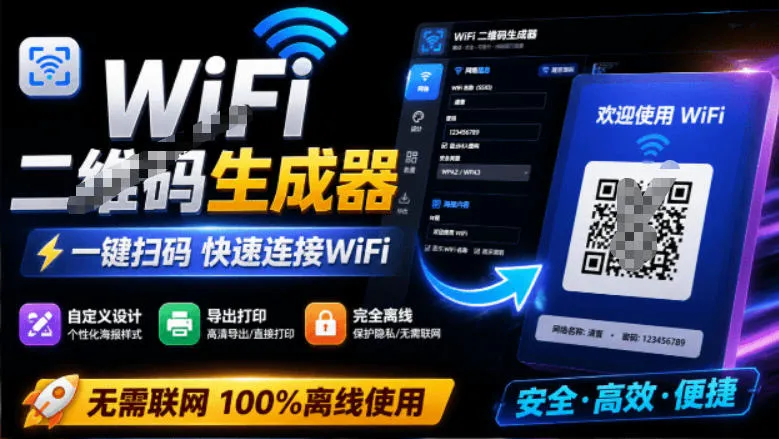 完全离线使用！WiFi二维码生成器，一键扫码快速连接WiFi，支持自定义风格导出WiFi二维码生成器-创客联盟