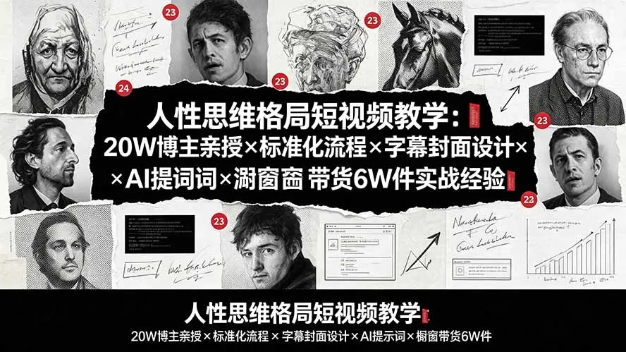 人性思维格局短视频教学：20W博主亲授×标准化流程×字幕封面设计×AI提示词×橱窗带货6W件实战经验-创客联盟