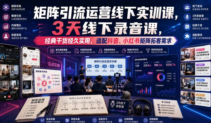 嗨推矩阵引流运营线下实训课，3天线下录音课，经典干货经久实用，适配抖音、小红书矩阵拓客需求-创客联盟