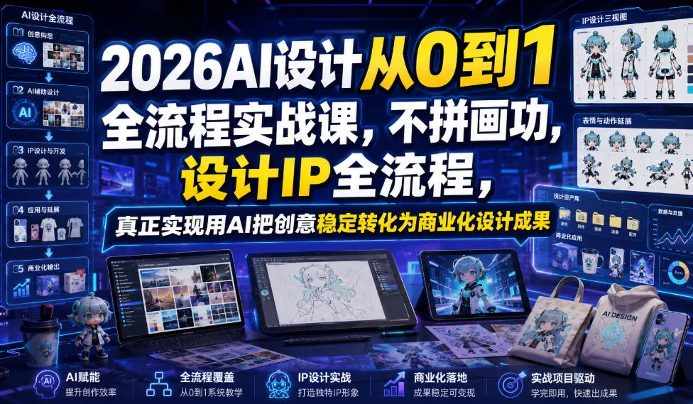2026AI设计从0到1全流程实战课，不拼画功，设计IP全流程，真正实现用AI把创意稳定转化为商业化设计成果-创客联盟