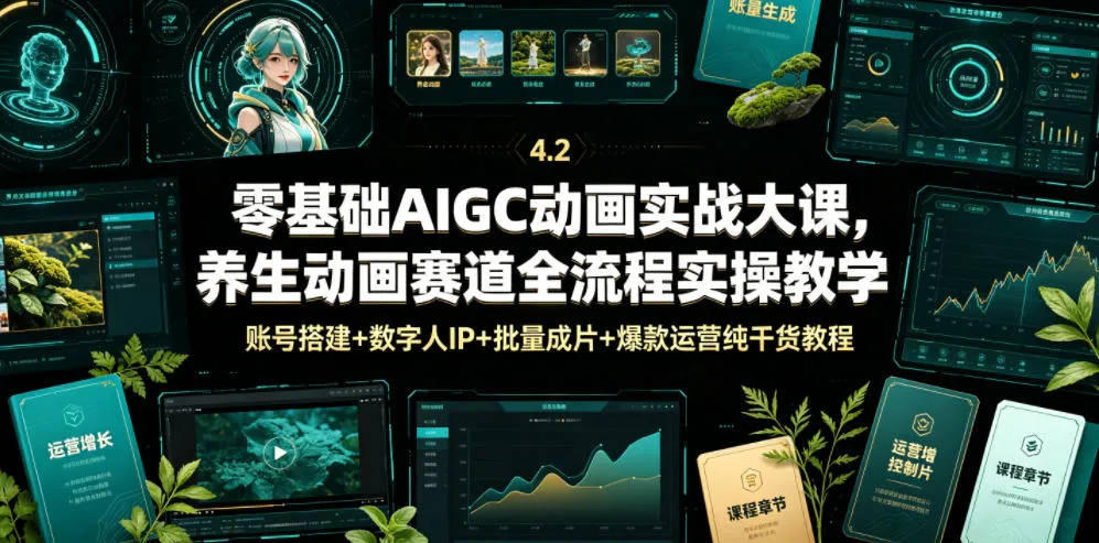 零基础AIGC动画实战大课，养生动画赛道全流程实操教学，账号搭建+数字人IP+批量成片+爆款运营纯干货教程-创客联盟