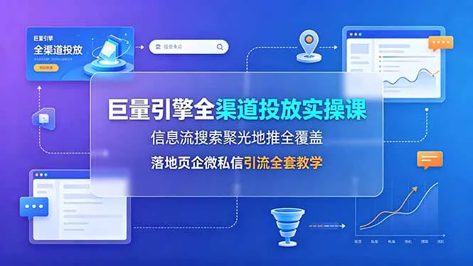 巨量引擎全渠道投放实操课，信息流搜索聚光地推全覆盖，落地页企微私信引流全套教学-创客联盟