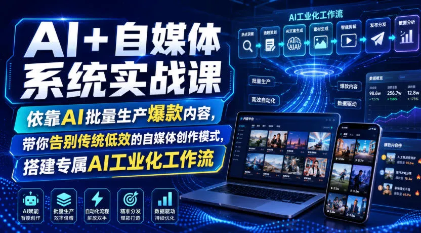 AI+自媒体系统实战课，依靠AI批量生产爆款内容，带你告别传统低效的自媒体创作模式，搭建专属AI工业化工作流-创客联盟