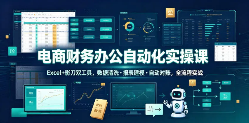 电商财务办公自动化实操课,Excel+影刀双工具,数据清洗・报表建模・自动对账,全流程实战-创客联盟
