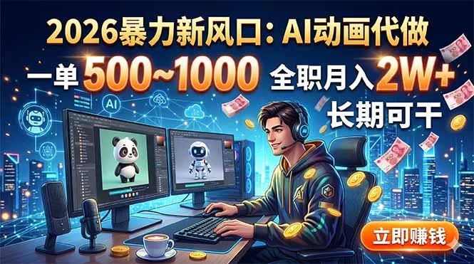 2026暴力新风口:AI动画代做,一单500~1000,全职月入2W+,长期可干-创客联盟