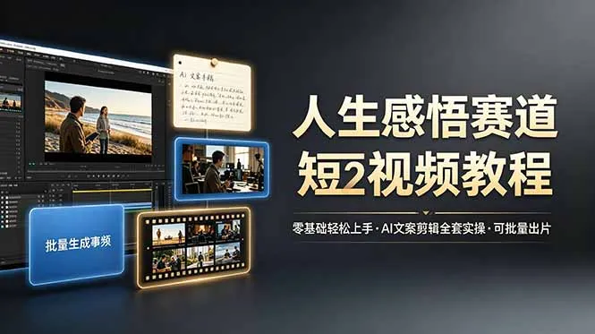 人生感悟赛道短视频教程，零基础轻松上手，AI文案剪辑全套实操可批量出片-创客联盟