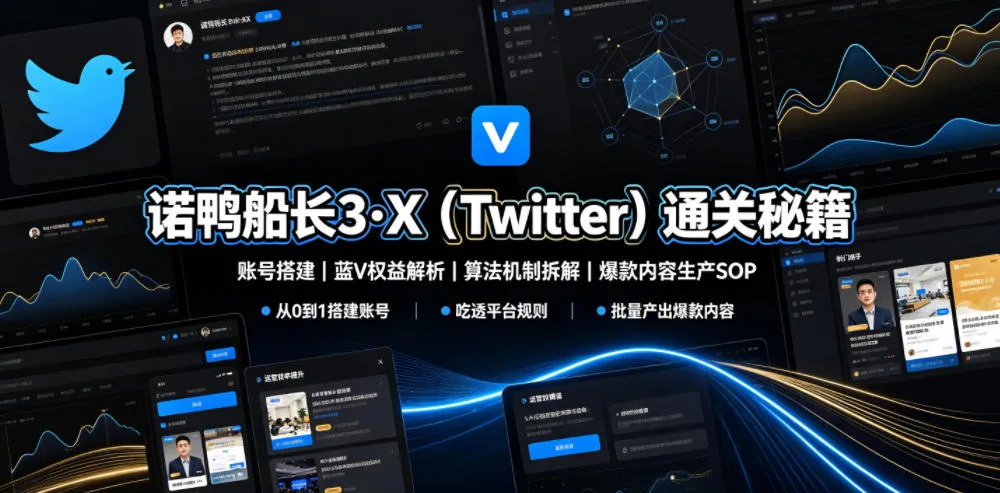 诺鸭船长3·X(Twitter)通关秘籍，涵盖账号搭建、蓝V权益解析、算法机制拆解及爆款内容生产SOP-创客联盟